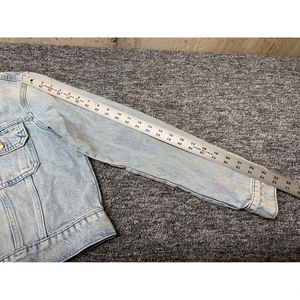 Michael Kors Women's Light Wash Cropped Denim Jacket Zip Up Collarless Blue Med